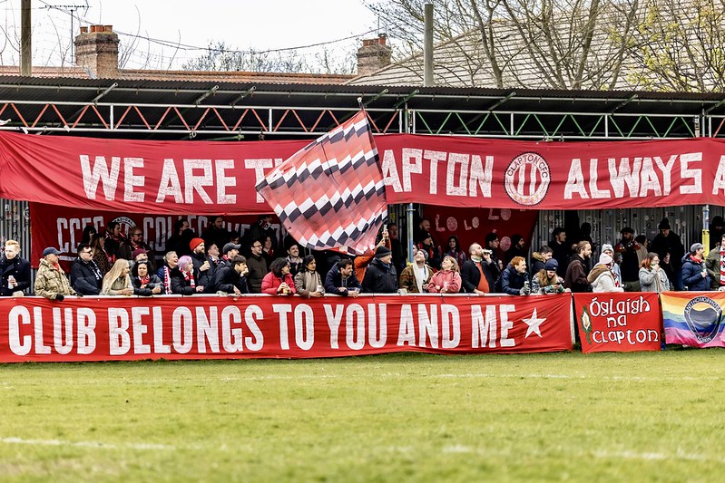 Clapton Fans watching a football match at the Stray Dog